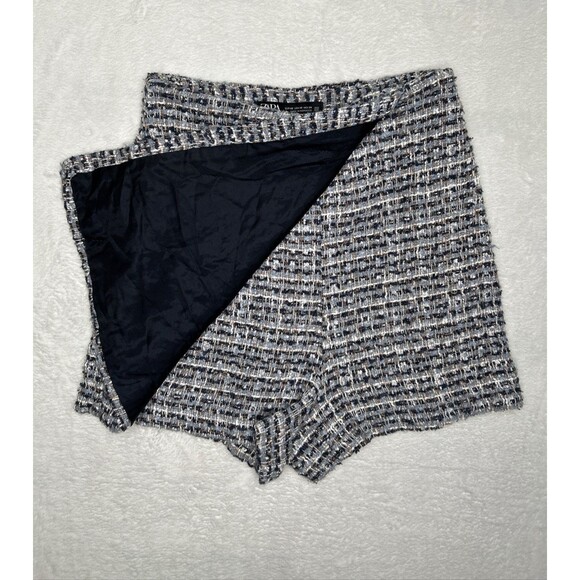 Zara Blue Textured Woven Skort Mini Skirt High Rise Women’s XS 8604/816/073 - Picture 3 of 12